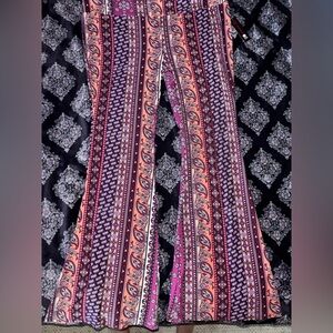 No Boundaries Purple and Orange Patterned Wide Leg, Leggings.